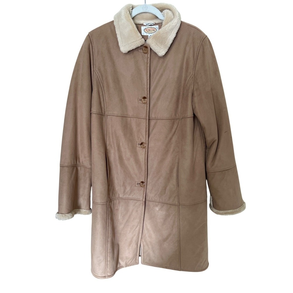 Talbots Womens Faux Shearling Coat With Button Closure Beige Sz M Old Money Long